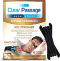 Clear Passage Extra Strength Nasal Strips 50 count front box view for snoring relief.