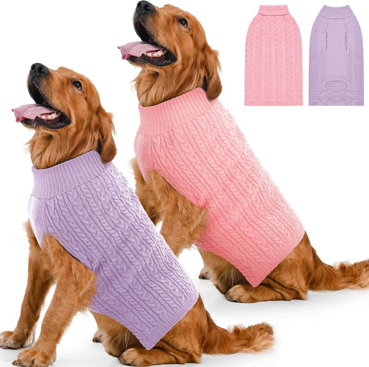 Dog Sweater 2 Pack for Small Dogs, Size S, Pink & Purple | Stretchy cable knit turtleneck, machine washable, high belly cut, comfy winter fit for Chihuahua, Maltese - Image 15