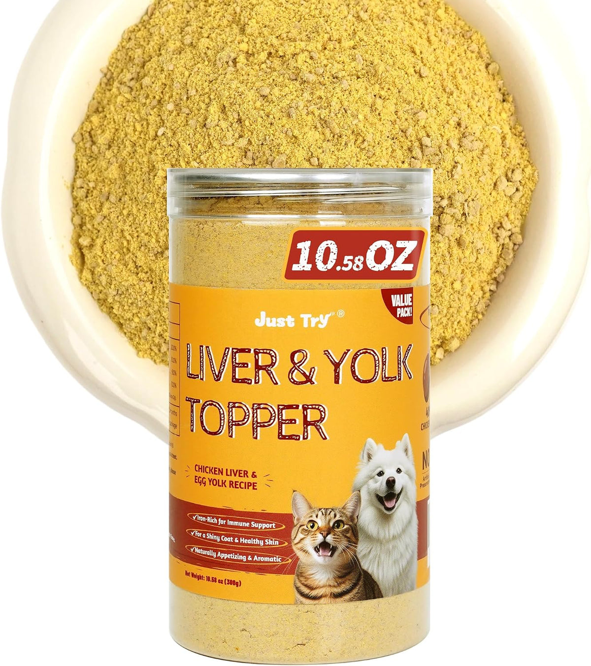 Just Try 4.23 OZ Cat & Dog Food Toppers with Chicken Liver Freeze Dried Egg Yolk for Picky Eaters Iron Support Grain Free High Protein Meal Toppers - Image 13