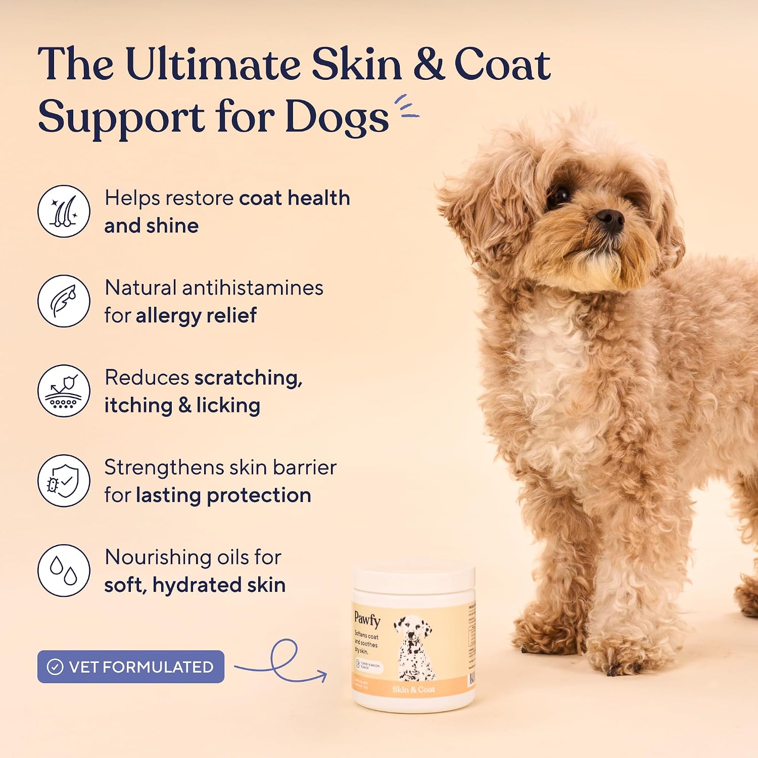 Salmon oil soft chews for dog itching relief supplement container.