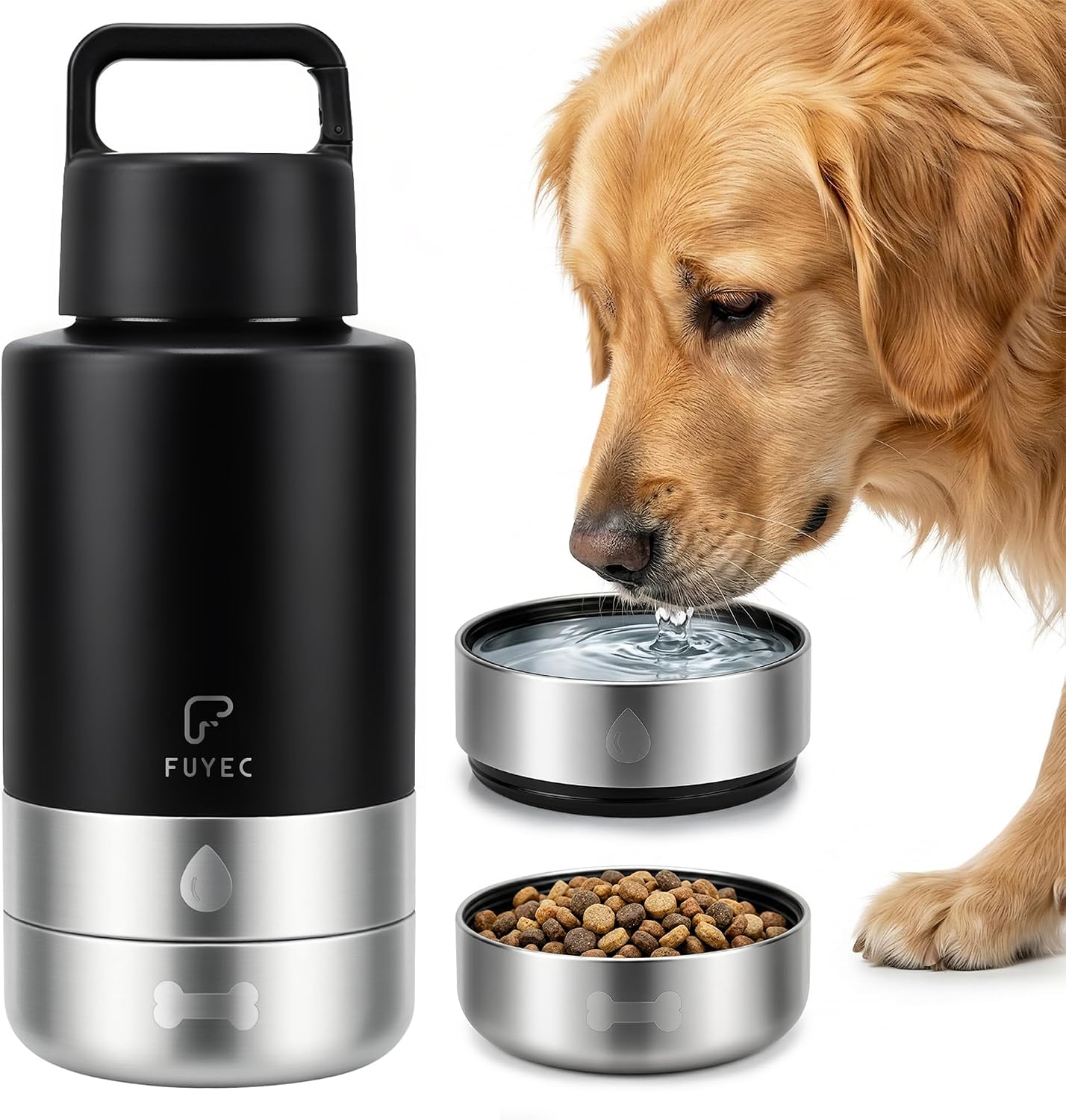 32oz Insulated Dog Water Bottle Dispenser, 3-in-1 Stainless Steel Travel Cup with 2 Detachable Food and Water Bowls, Leak Proof Large Pet Gear, Dog Mom Gift for Dog Lovers - Image 11