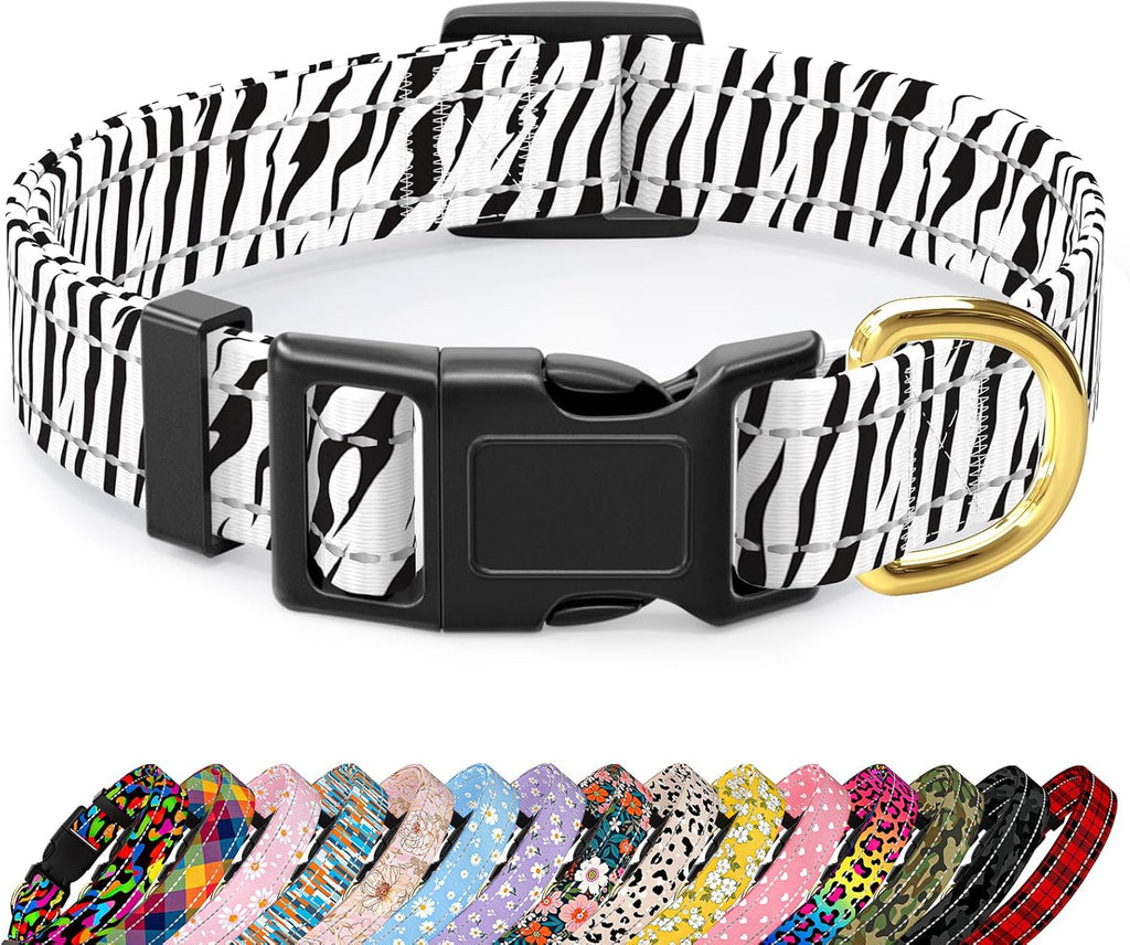 Reflective Dog Collar for Medium Dogs, Cute Leopard Style Adjustable Heavy-Duty Nylon Puppy Collar for Boy and Girl Female, Soft Pet Accessories with Quick Release Buckle, Neon - Image 15