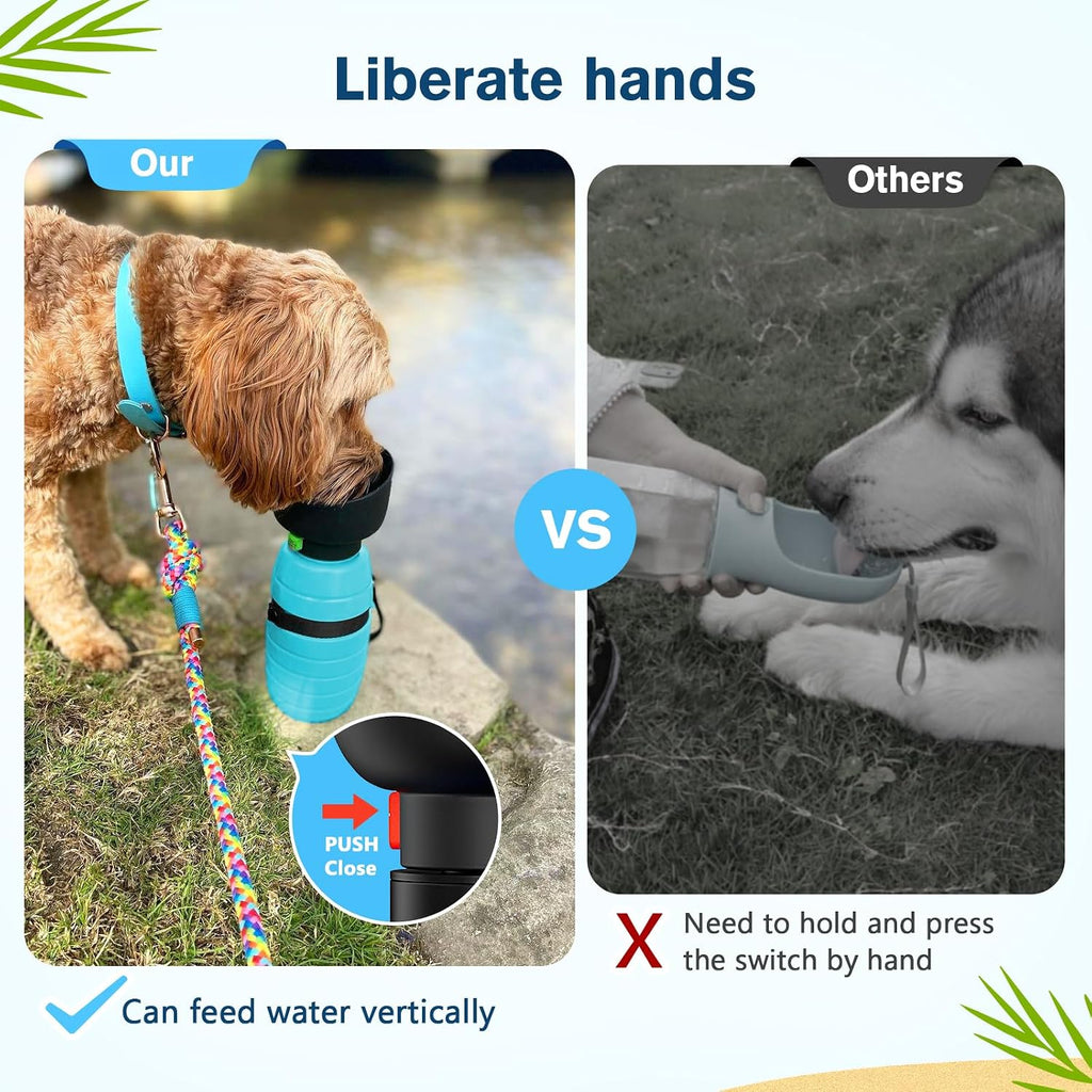 Pecute leakproof pet travel bottle packed securely inside a backpack side pocket.