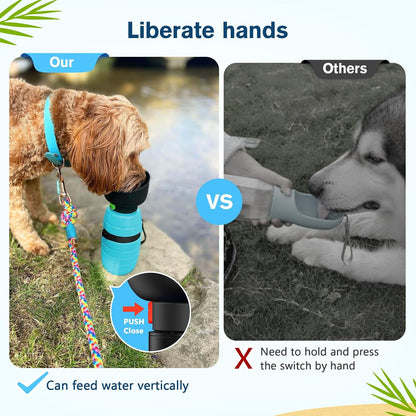 Pecute leakproof pet travel bottle packed securely inside a backpack side pocket.