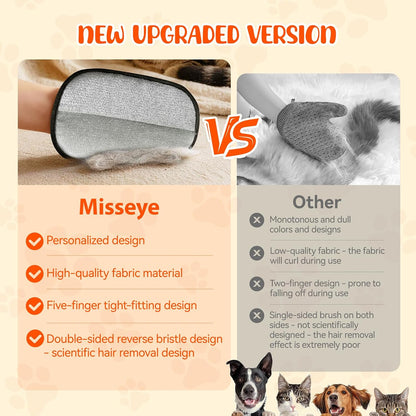 Misseye pet hair remover glove cleaning dog fur from fabric couch sofa