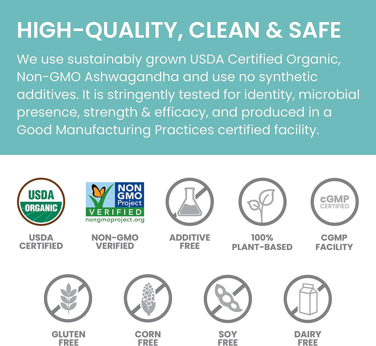 USDA organic and non-gmo certifications on bottle