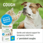 HomeoPet Cough liquid dropper bottle showing product labeling