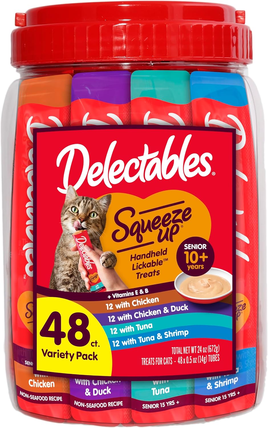 Delectables Squeeze Up Senior 10+ Variety Pack, Creamy Squeezable Puree, Lickable Wet Cat Treats, Grain-Free, No Added Fillers, 0.5 Ounces Tube, 20 Tubes Total - Image 11