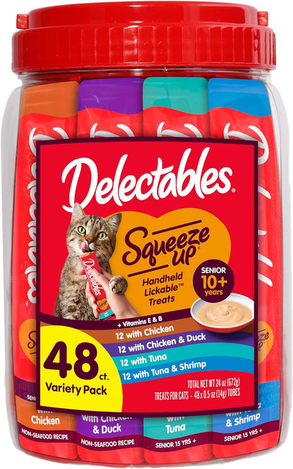 Delectables Squeeze Up Senior 10+ Variety Pack, Creamy Squeezable Puree, Lickable Wet Cat Treats, Grain-Free, No Added Fillers, 0.5 Ounces Tube, 20 Tubes Total - Image 11