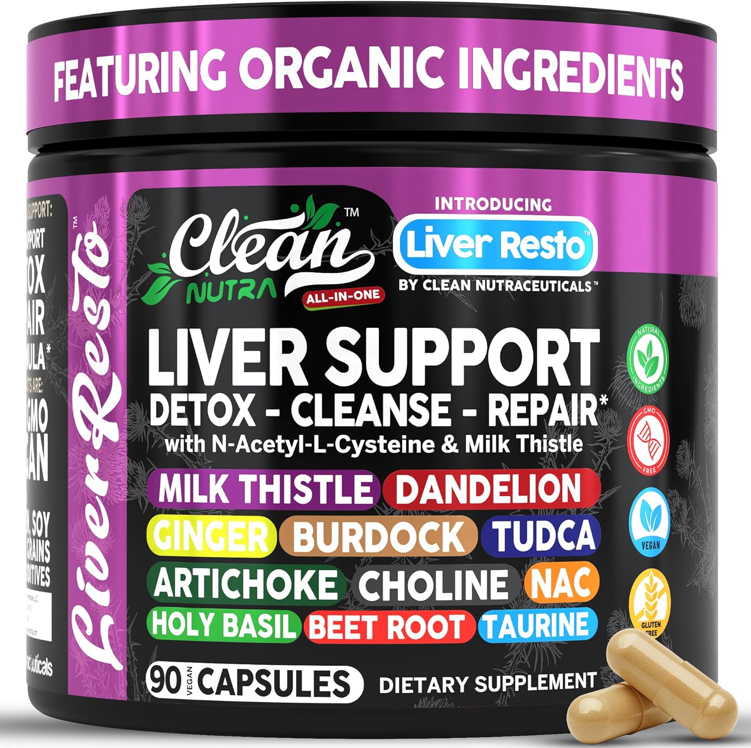 Clean Nutraceuticals Liver Cleanse Detox and Repair 90 capsules front view premium liver support supplement