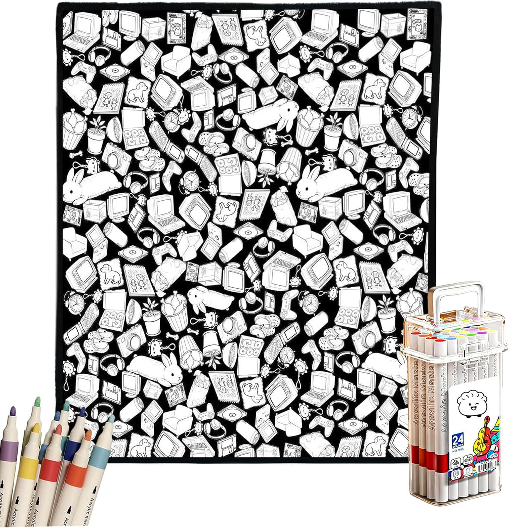 DIY Coloring Blanket for Adults, Color Your Own Velvet Blanket with 24 Washable Markers, Soft Cozy Coloring Kit for Home Decor & Daily Use, Unique Birthday Gift (Cats & Dogs) - Image 14