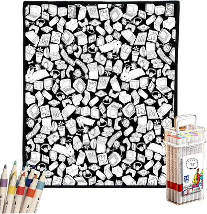 DIY Coloring Blanket for Adults, Color Your Own Velvet Blanket with 24 Washable Markers, Soft Cozy Coloring Kit for Home Decor & Daily Use, Unique Birthday Gift (Cats & Dogs) - Image 14