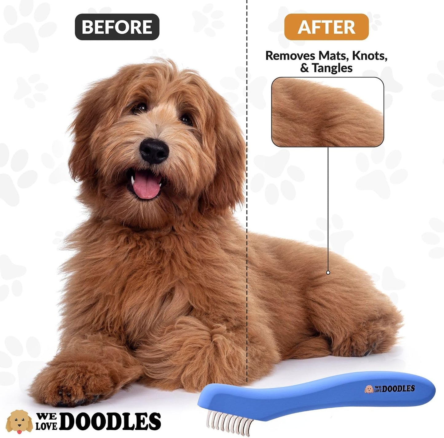 We Love Doodles Dematting Comb for Dogs - Dog Hair Mat Remover, Detangler Comb & Deshedding Tool, Removes Tangles, Knots, & Loose Hair, Metal Comb, Ergonomic Handle Family (5 Blades) - Image 3