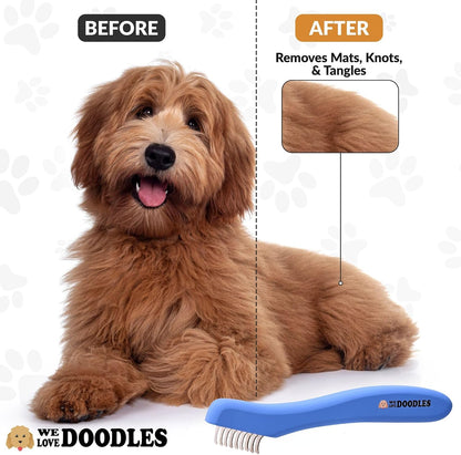 We Love Doodles Dematting Comb for Dogs - Dog Hair Mat Remover, Detangler Comb & Deshedding Tool, Removes Tangles, Knots, & Loose Hair, Metal Comb, Ergonomic Handle Family (5 Blades) - Image 3