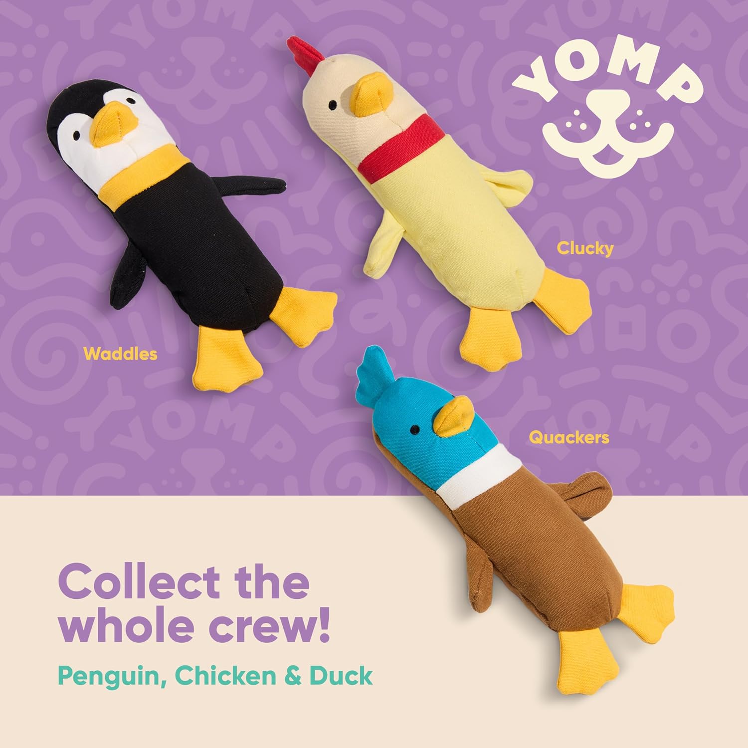 Top view of Yomp Waddles durable penguin toy