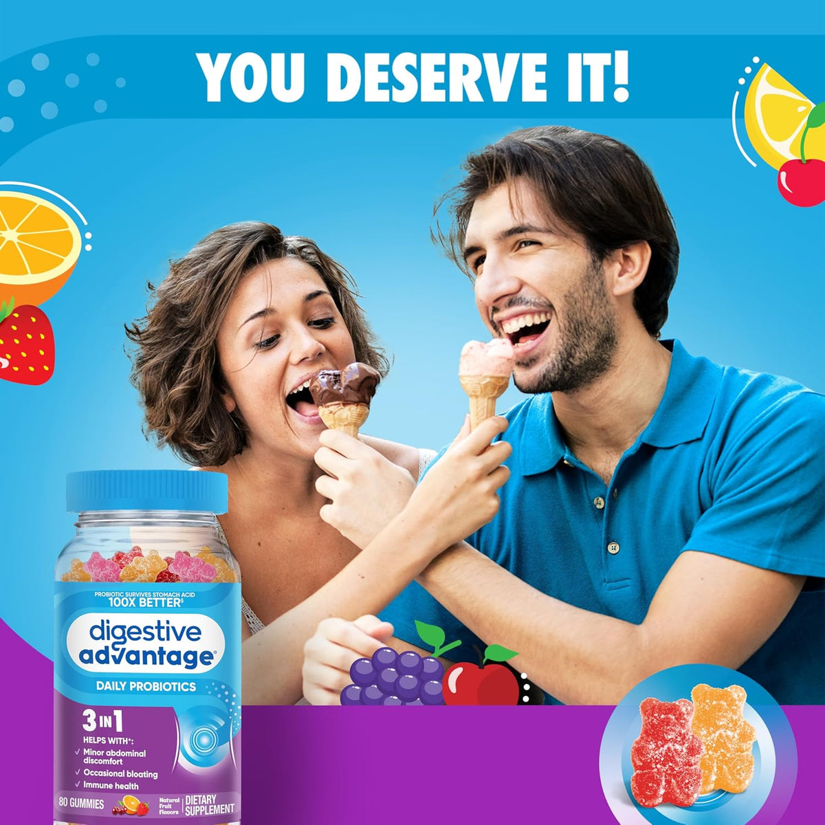 Digestive Advantage probiotic gummies natural fruit flavor close up