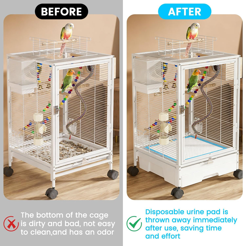 Bird cage tray lined with Rolyta absorbent pad