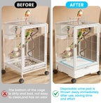 Bird cage tray lined with Rolyta absorbent pad