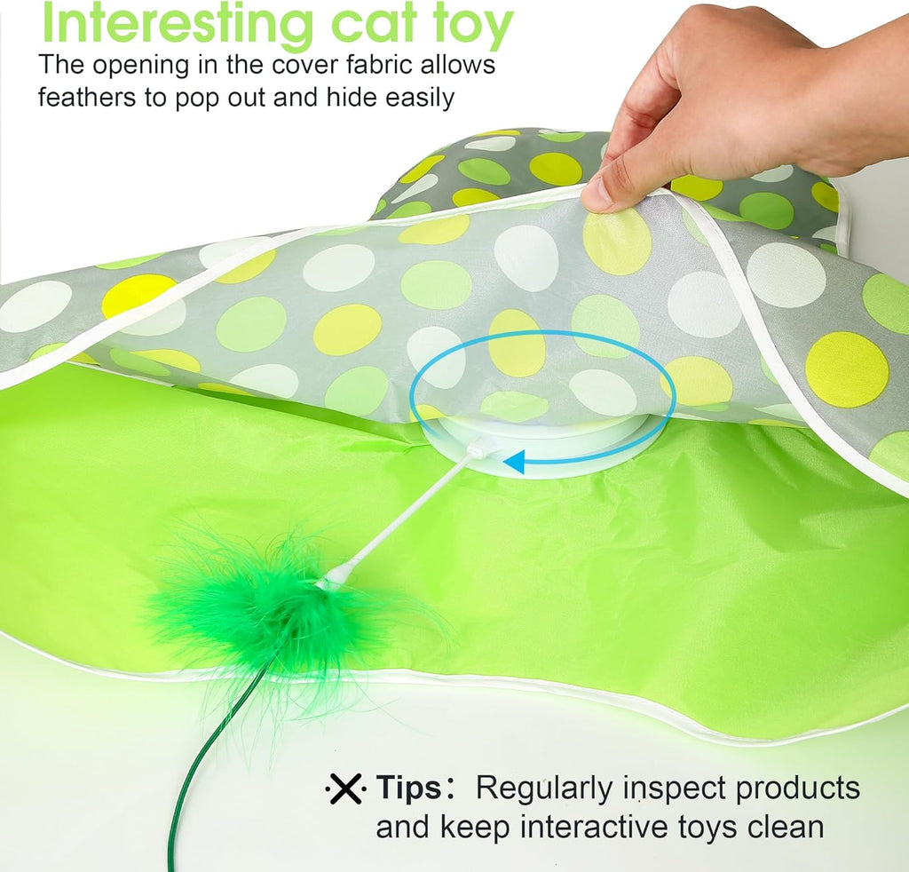 FUGODIWI automatic pet toy displaying the built-in USB charging port and cable.