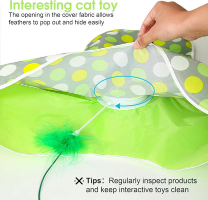 FUGODIWI automatic pet toy displaying the built-in USB charging port and cable.