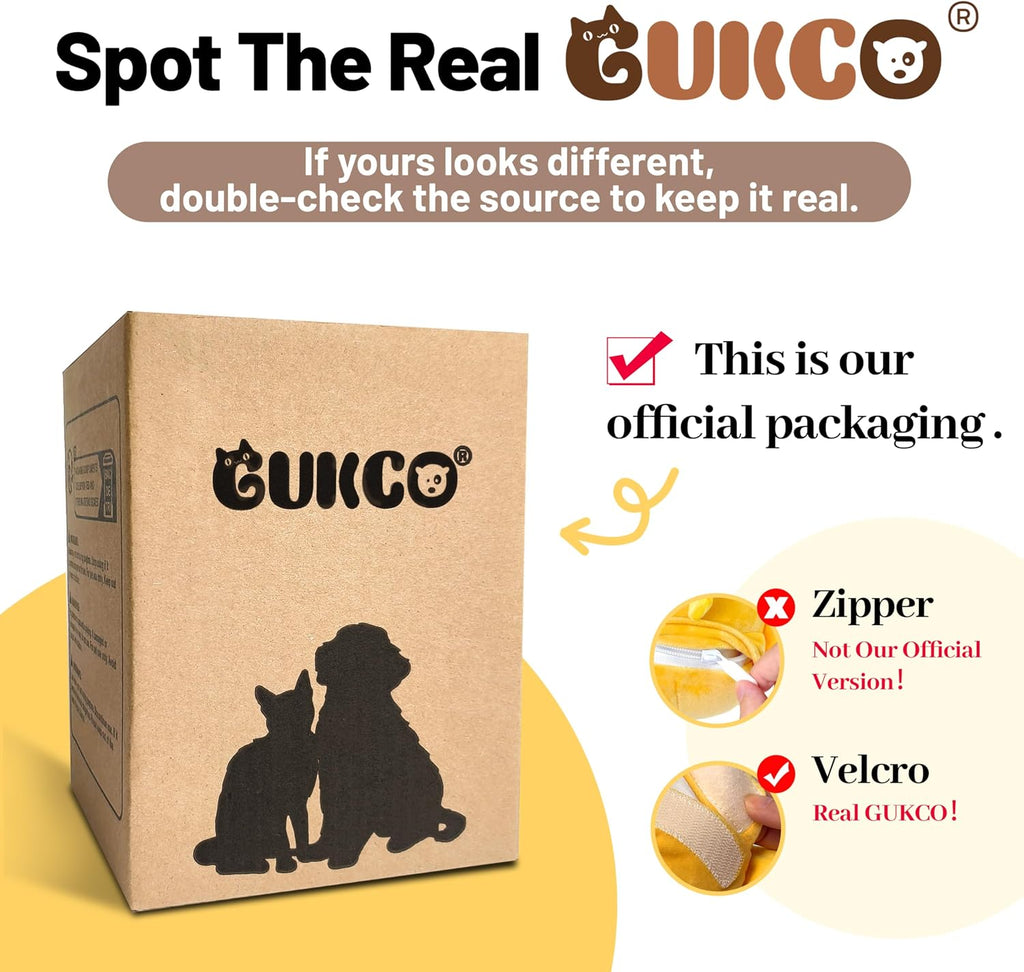 GUKCO smart chicken dog toy package highlighting safety certified rechargeable battery.