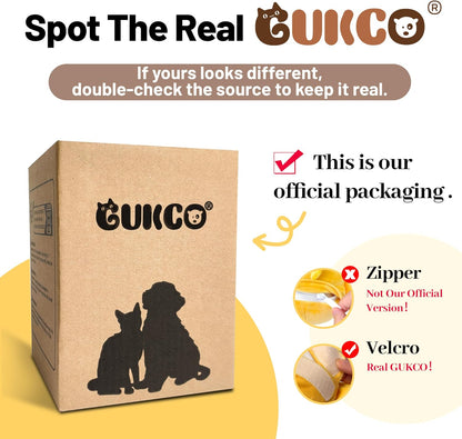 GUKCO smart chicken dog toy package highlighting safety certified rechargeable battery.