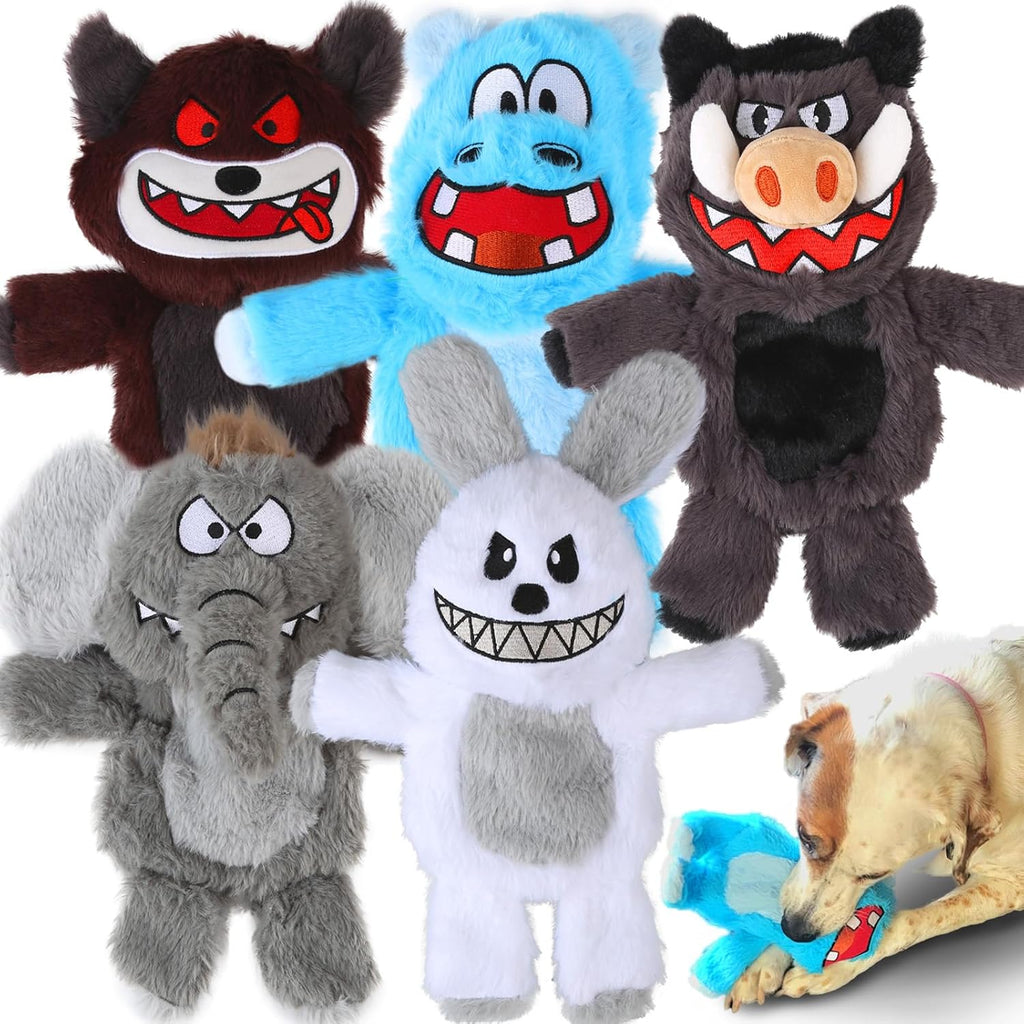 Bzonsmart dog squeaky toys five pack front view display.