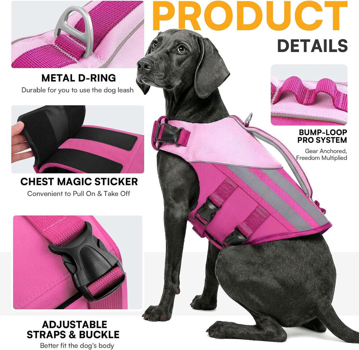 Queenmore dog swimming vest rose pink large size top rescue handle
