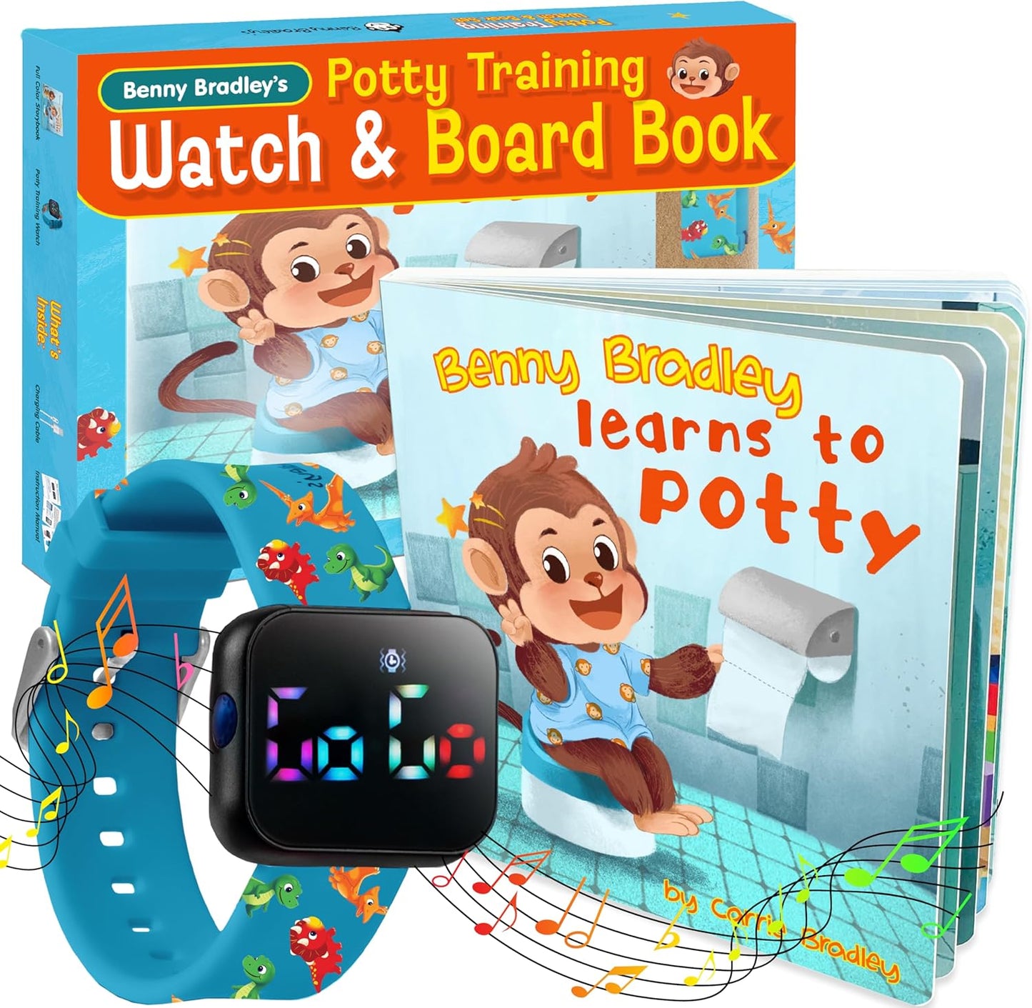 Potty Training Watch & Board Book for Kids – A Water Resistant Potty Reminder Device for Boys & Girls - Train Your Toddler with Fun Musical or Vibration Reminders and Printed Board Book (Dinosaur) - Image 1