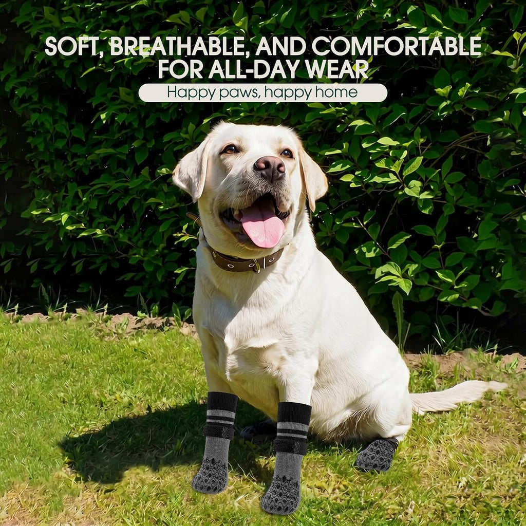 Kuoser 4 pack dog socks packaging and size comparison.