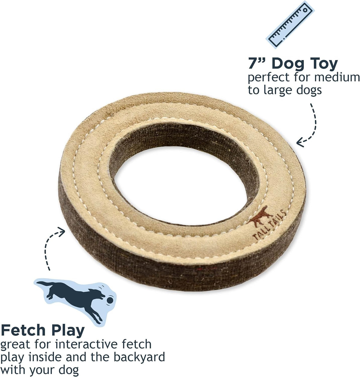 Close up of Tall Tails leather ring stitching and texture