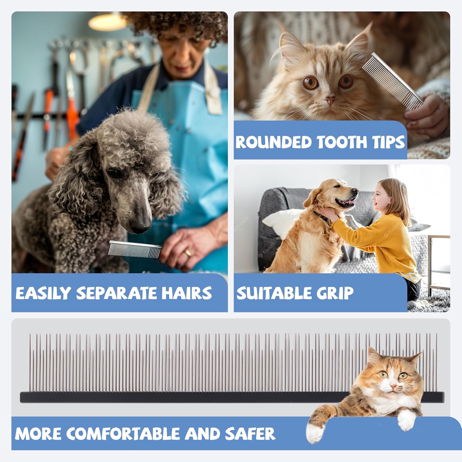 Hand holding Susook 8.5 inch pet comb during grooming