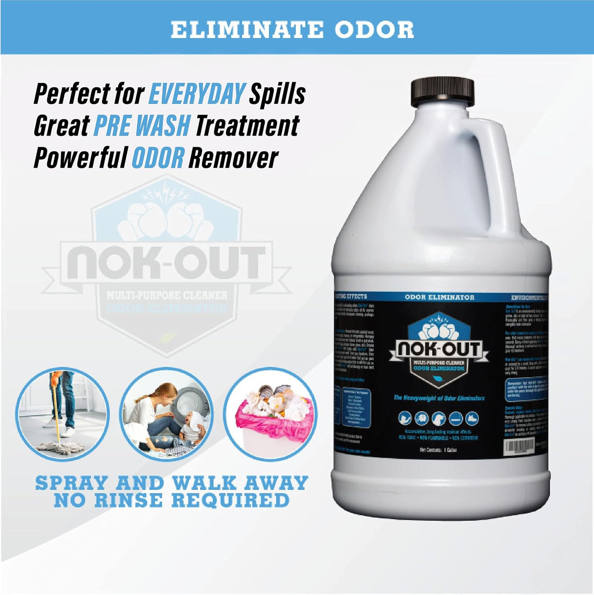 Nok-Out Pet Deodorizer and Cleaning Spray bulk liquid packaging for eliminating cat urine odor