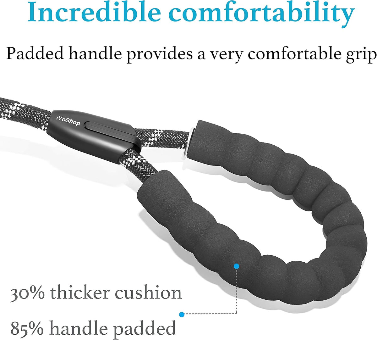 iYoShop reflective dog leash glowing under low-light conditions for night safety
