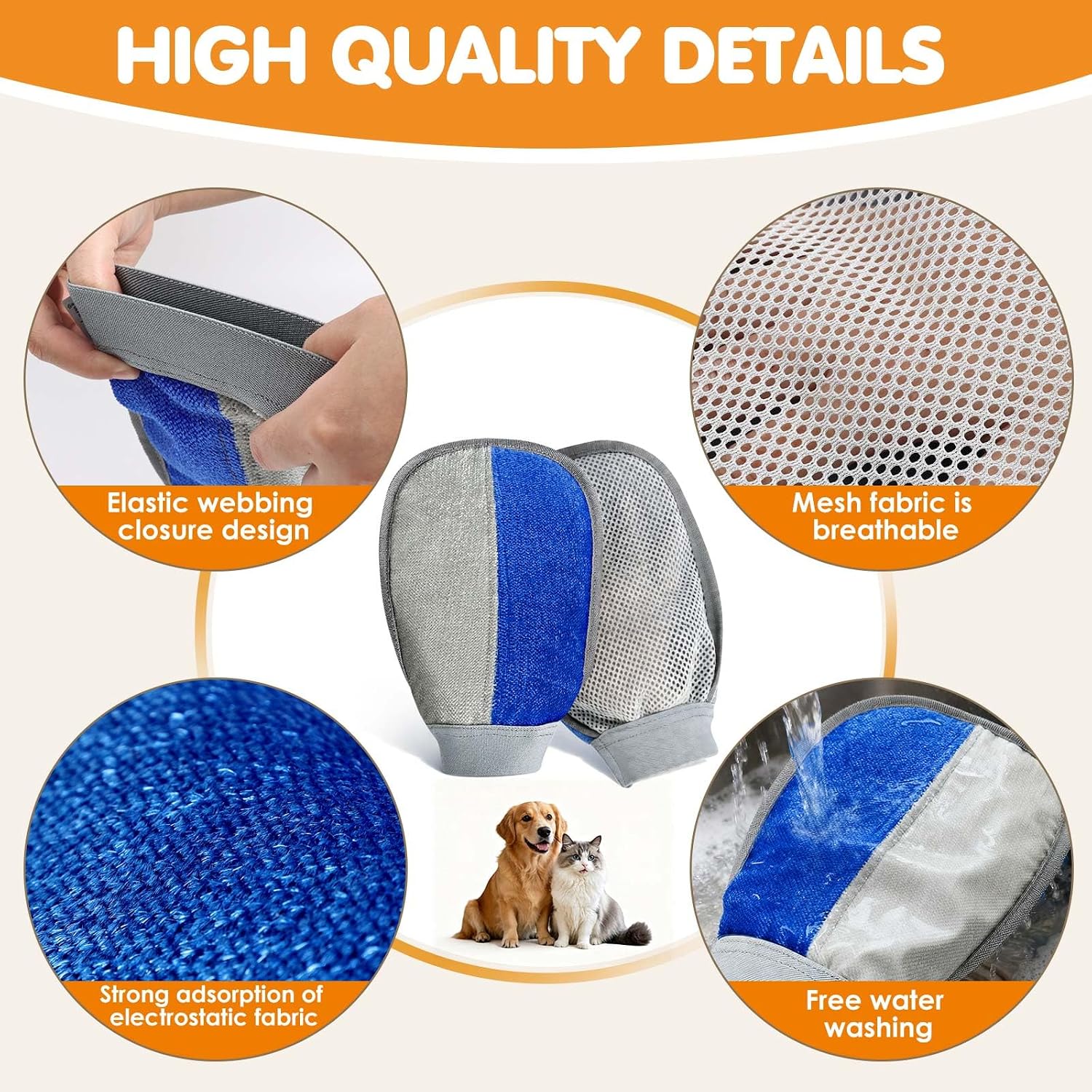 Five finger ergonomic grooming glove for dogs and cats