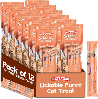 Beefeaters Lickable Cat Treats 48 Count - Puree Squeeze Up Tubes Variety Pack (Salmon, Tuna & Chicken) | Grain Free, Taurine Enriched, High Moisture for Picky Eaters | Cat Treat Topper or Snack - Image 14