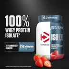 Dymatize ISO100 Strawberry 610g container nutritional information label view