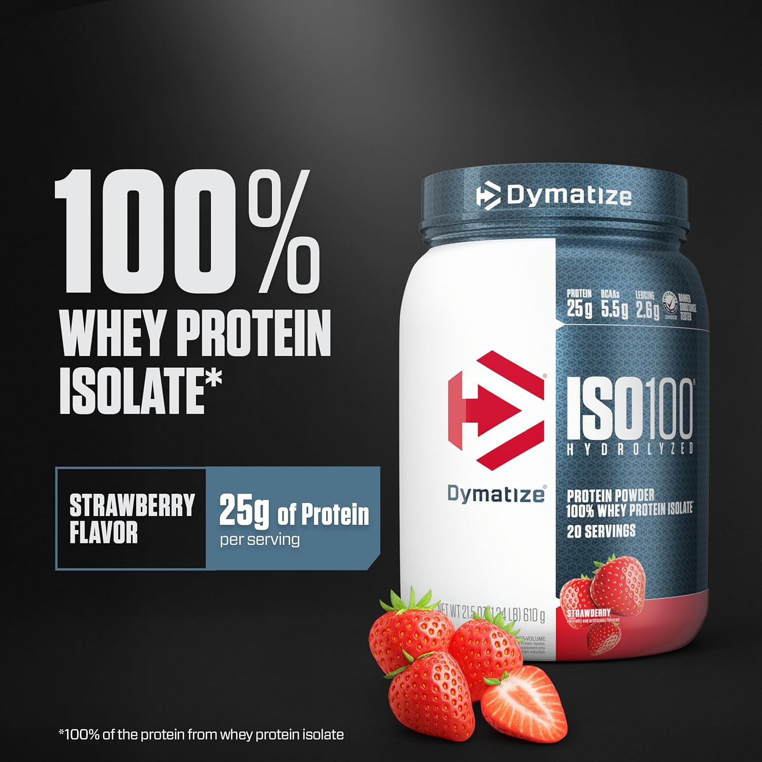 Dymatize strawberry whey protein powder 610 grams nutritional facts panel