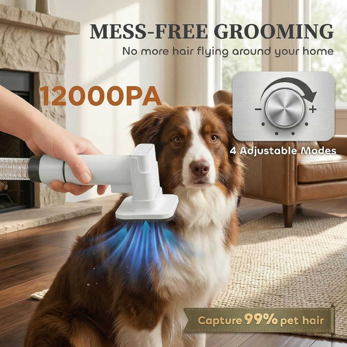Safe temperature controlled dog dryer nozzle and flexible hose attachment.