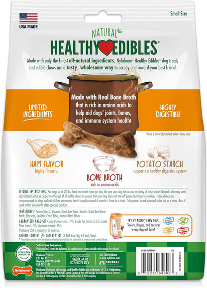 Nylabone Healthy Edibles Broth Bone Natural Dog Chews Long Lasting Treats Ham Flavor Small/Regular - Up to 25 Ibs. (16 Count) - Image 9