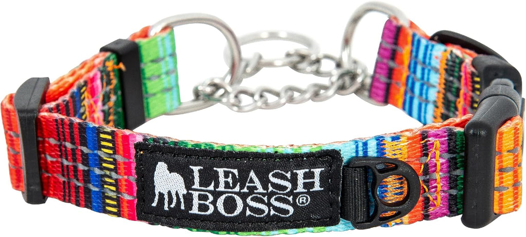 Leash Boss Martingale Dog Collar front view showing the premium stainless steel chain