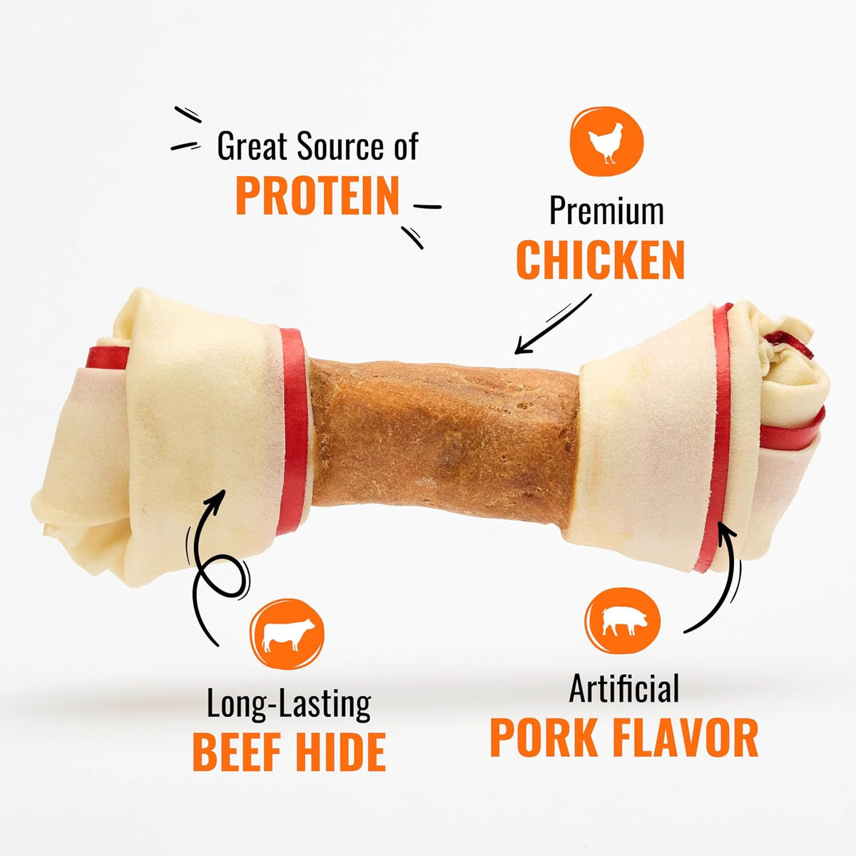 Premium long lasting rawhide treat for dogs dental health