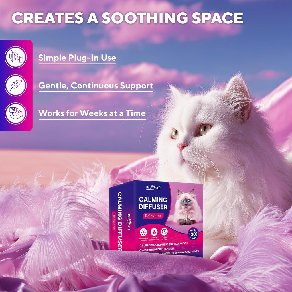 Beloved Pets behavior correction diffuser packaging highlighting the drug free stress relief formula.