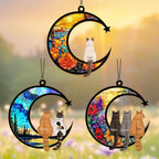 Thunala personalized cat memorial suncatcher front view featuring custom name and bookshelf design