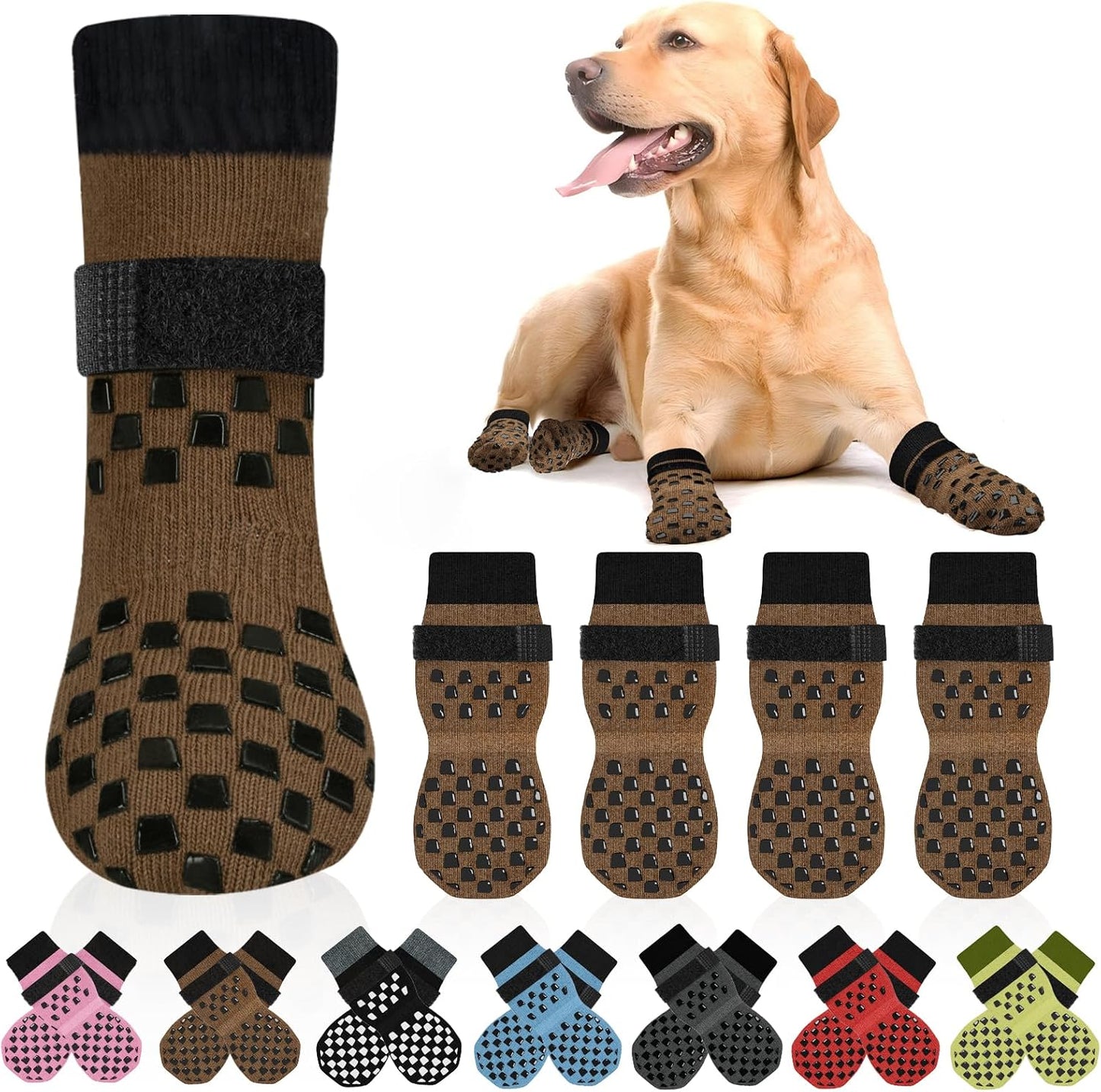 Aiedouler brown non slip dog socks with adjustable strap front view