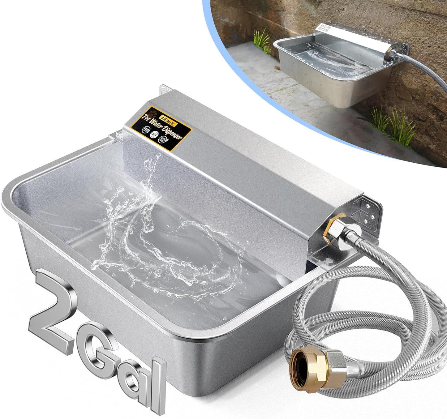 PETIMI automatic dog water dispenser front view heavy duty stainless steel self filling pet bowl