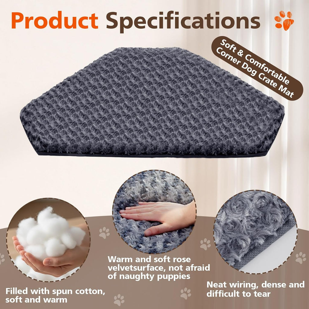 Top view of triangular 42.5 inch pet mat for corner crates