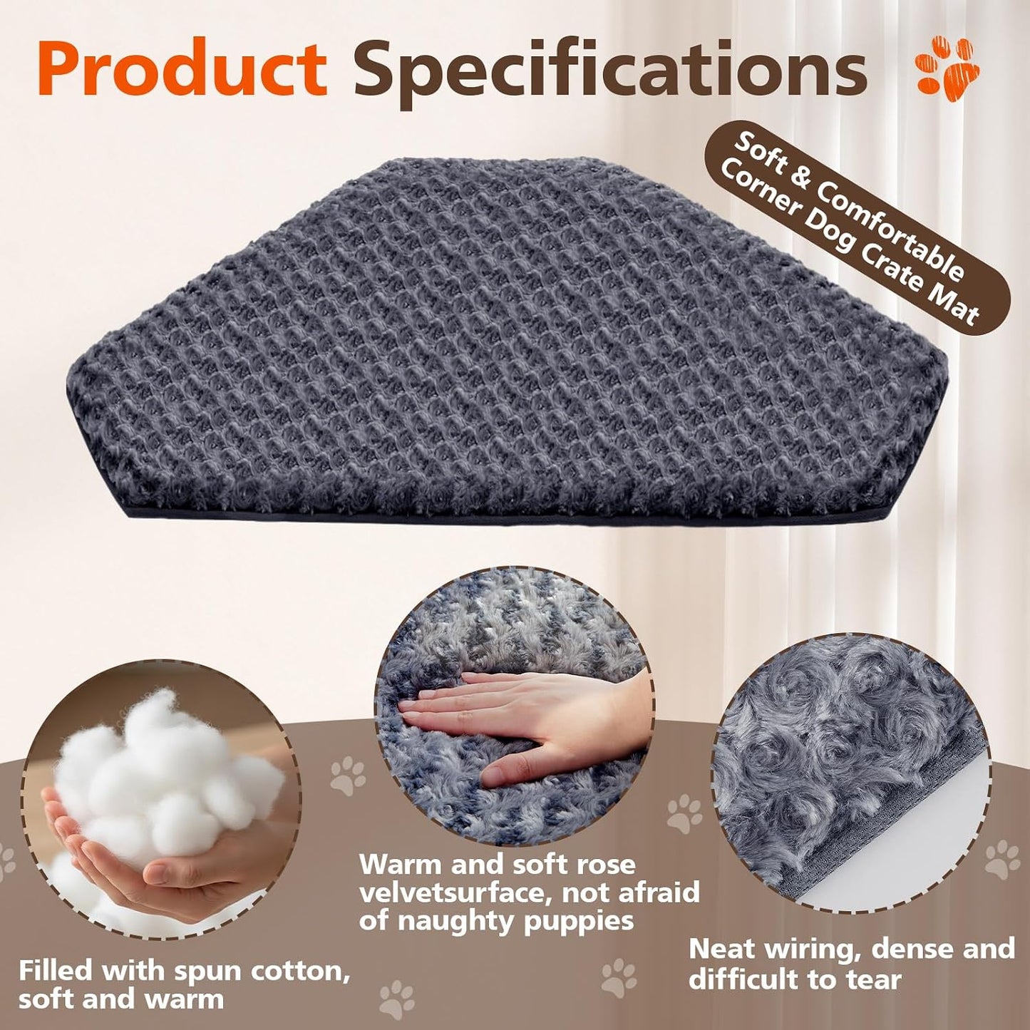 Top view of triangular 42.5 inch pet mat for corner crates