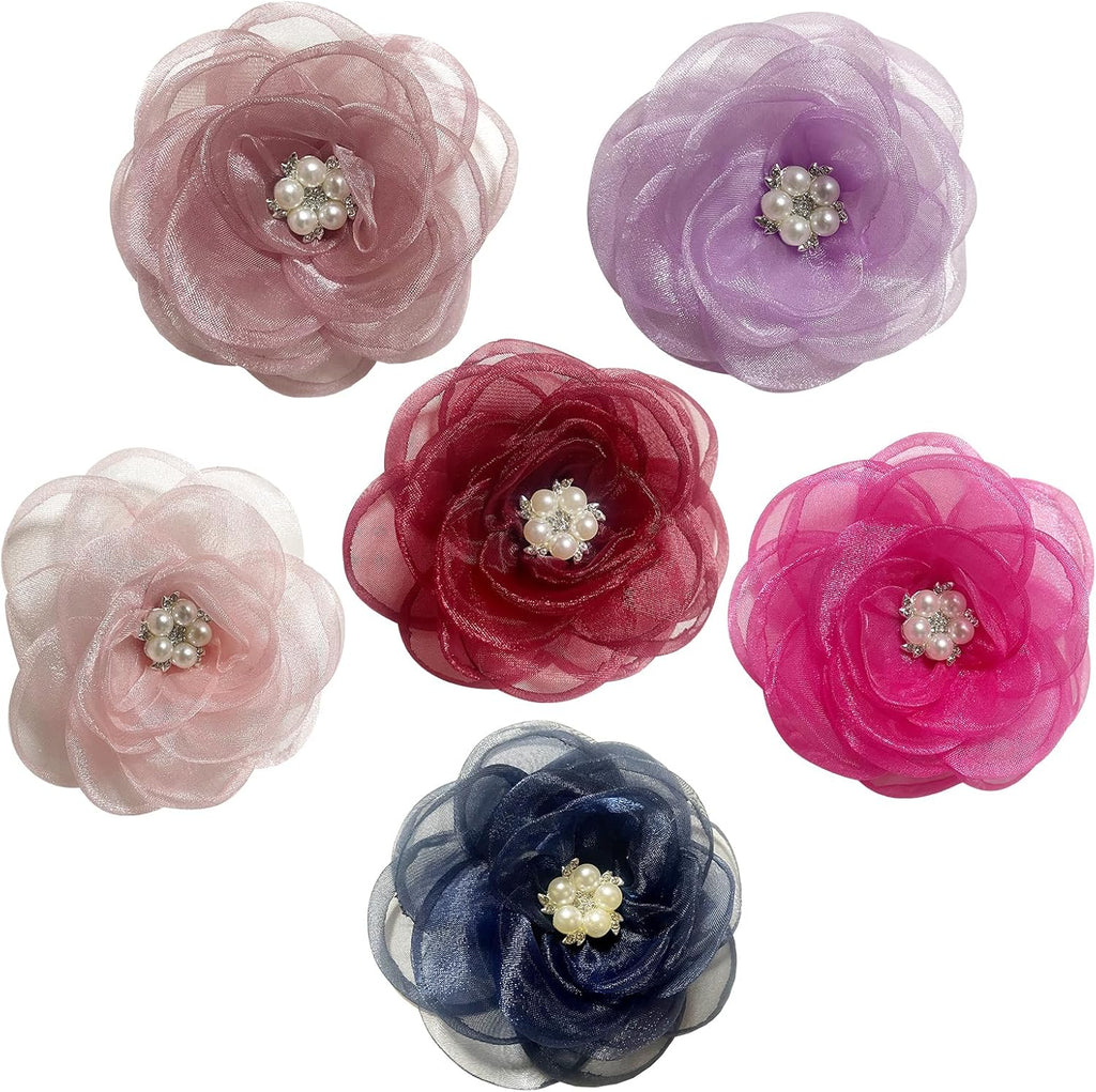 UBQUBQ Pearl Flower Dog Collar Accessories front view pack of six multi-colored charms
