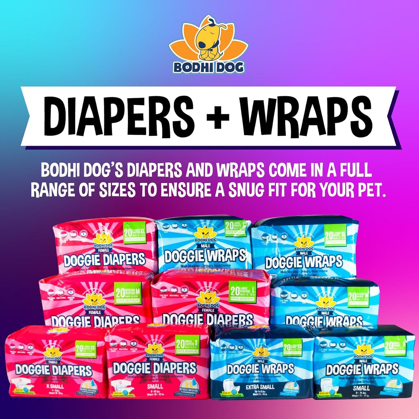 Bodhi Dog male pet wraps highlighting the color changing wetness indicator lines